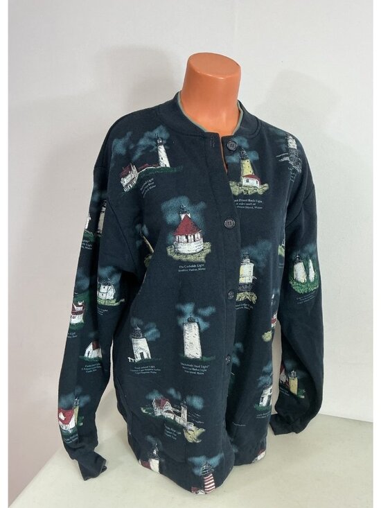 Art Unlimited Tops - Vintage Lighthouse Sweatshirt Cardigan Made USA Nautical Print Womens XL